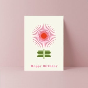 Cartão de aniversário retro rosa margarida | Amigo | Meninos | Meninas | Crianças | Criança pequena | BFF | Cartão de bolo | Namorada | Namorado | marido | esposa | avó