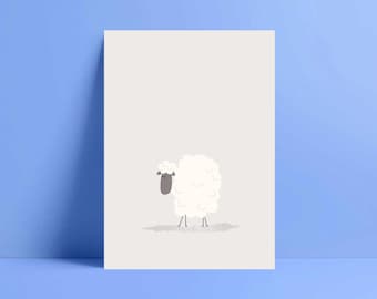 Cute White Sheep Card | Blank Inside | Minimal Line Drawing | Fun Animal Card | Farm Theme | Kids Card | Mum | Sister | Thank You | Birthday