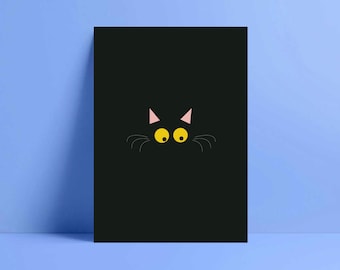 Tarjeta minimalista de gato / Tarjeta de felicitación moderna negra / Bonita tarjeta contemporánea con animales / Elegante tarjeta en blanco / Regalo para amantes de los gatos