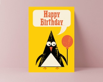 Funny Penguin Birthday Card | Kids Birthday, Balloon