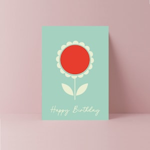 Rode en witte Vinca Flower-verjaardagskaart | Luxe kaart | Retrostijl | Verjaardag meisjes | Verjaardag van oma | Verjaardagskaart moeder | Kaarten voor haar