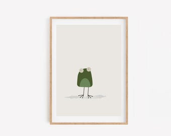 Lámina con ilustración de rana / Póster A4, Arte de pared para habitación infantil