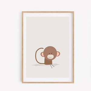 Impresión de mono ilustrado en tamaño A3 y A4 / Impresiones de arte de pared / Pósteres / Imágenes / Niños / Dormitorio infantil / Decoración del hogar para guardería / Baby Shower