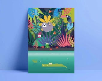 Cartão de Aniversário da Selva com Bicho-Preguiça | Feliz Aniversário para Crianças