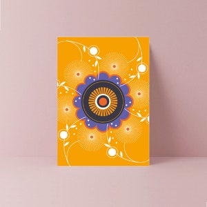 Biglietto di auguri geometrico con motivo floreale africano arancione e blu / Stampa africana / Grafica africana / Audace / Tessuto africano / Biglietti vuoti