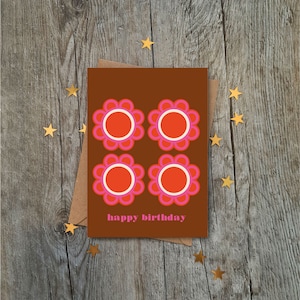 Carte d'anniversaire de fleur de cosmos de style rétro des années 60 | carte de voeux de luxe | Style géométrique | Conception vintage | Carte pour elle | Maman | Nan | Femme