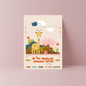 Geburtstagskarte Giraffe | Dschungel | Jungen | Mädchen | Kindergeburtstag | Kleinkind Geburtstag | Kindergeburtstag | Ich bin Drei | 3.Geburtstag