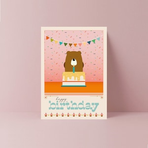 Biglietto di auguri di buon compleanno con orso / Compleanno per bambini / Compleanno per bambini piccoli / Compleanno per bambini / Compleanno della fidanzata / Compleanno della moglie / Torta di compleanno