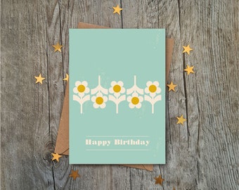 Retro 60&#39;s style Daisy Birthday Card | Luxury Card | Geometric Style | Vintage Design | Card for her | Graphic Style | Mum  | Nan | Wife