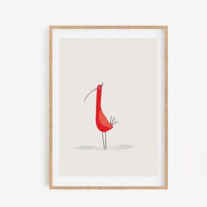 Póster de pájaro rojo tamaño A3 y A4 / Láminas de arte mural / Pósteres / Baby Shower / Dormitorio infantil / Decoración del hogar para guardería / Animales bebés