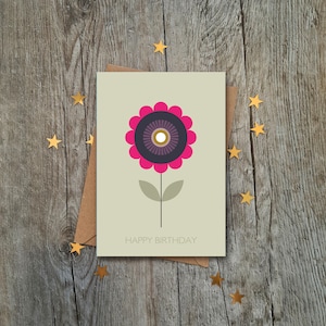 Tarjeta de cumpleaños con anémona cereza / Tarjeta de lujo / Estilo geométrico / Tarjeta para ella / Tarjeta para mamá / Tarjeta para novia / Tarjeta para abuela / Diseño retro