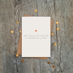 Cuando te vi me enamoré y sonreíste porque lo sabías. Hermosa tarjeta romántica y sencilla para el día de San Valentín / Tarjetas para ella / Tarjetas para él