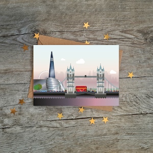 The Shard and Tower Bridge Greetings Card | London Cityscape | Tower Bridge | City Hall | Souvenir | London Art | Southbank  | London Cards