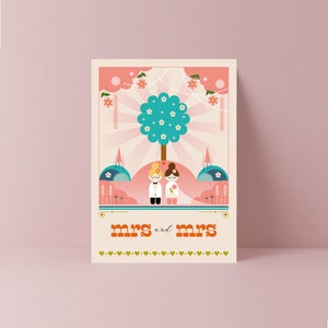 Mrs & Mrs Wedding Day Card / Matrimonio / Congratulazioni / Biglietto di auguri per neo-sposi / Coppia felice / Biglietto di auguri floreale per matrimonio / E vissero tutti felici e contenti