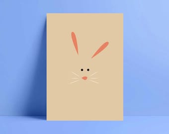Tarjeta minimalista de conejo / Tarjeta de felicitación moderna beige / Bonita tarjeta contemporánea con animales / Elegante tarjeta en blanco / Diseño de animales del bosque