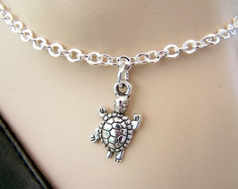 Turtle Anklet: Silver Plated Chain Ankle Bracelet, Custom Length