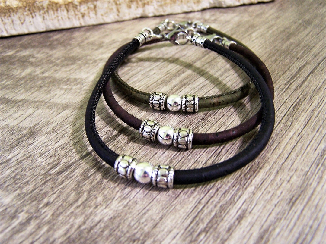 Black Ankle Bracelet for Men or Women Made From Cork Petite Etsy