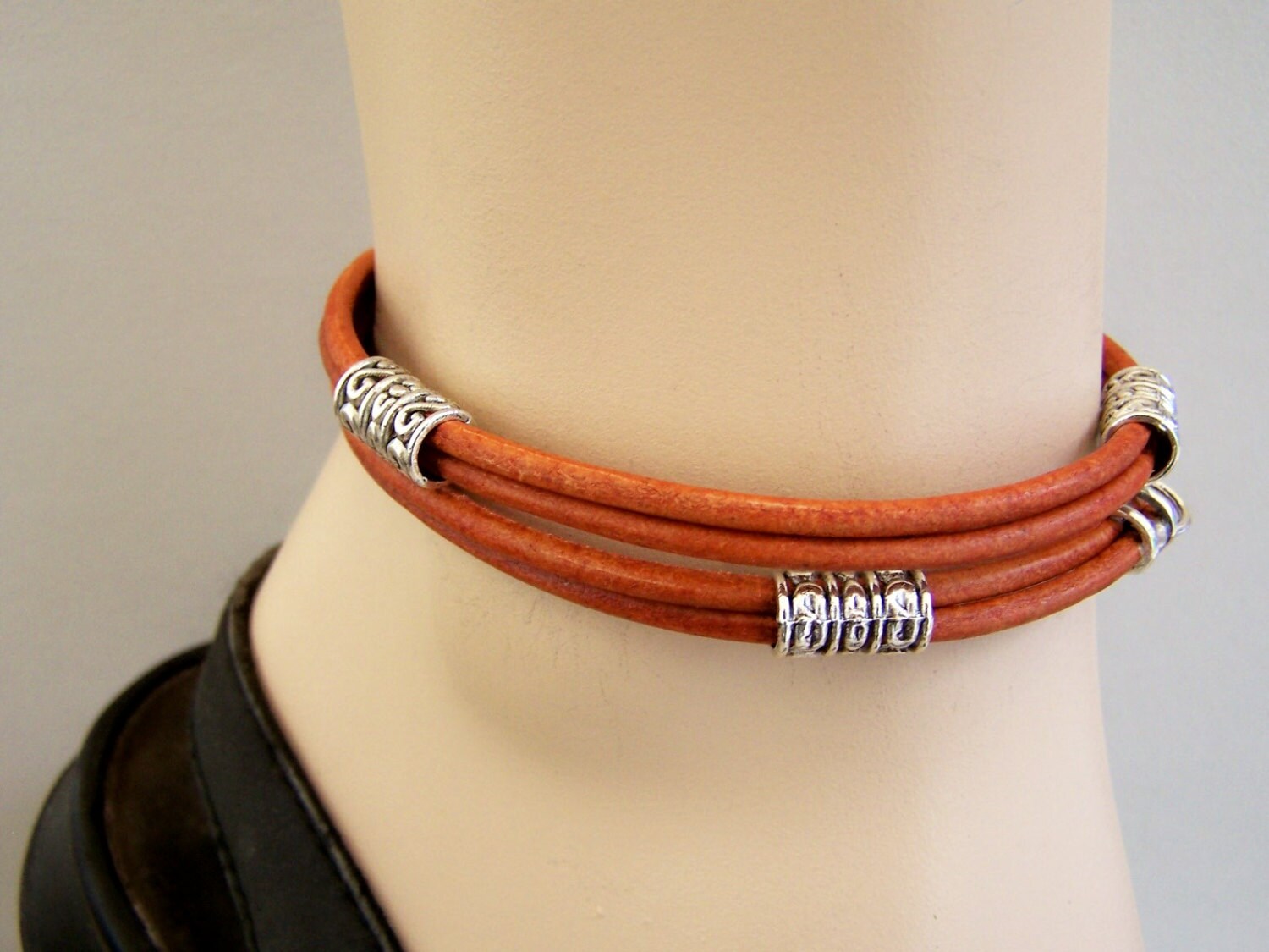 Womens Double Wrap Leather Anklet Ankle Bracelet Petite to Etsy