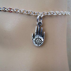 Silver Hanna Hand Ankle Bracelet On Silver Chain, Custom Lengths, Ex Small - Plus Size
