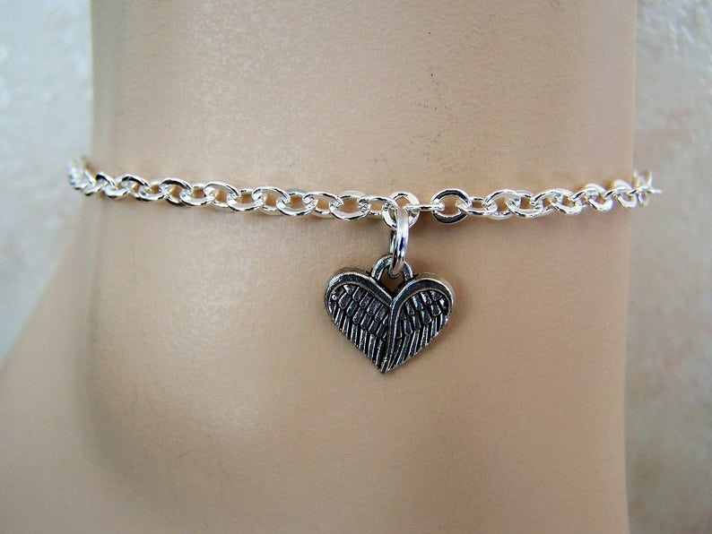 Leather Anklet Chain Ankle Bracelet Silver Anklet with Feather Heart