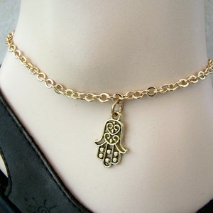 Hanna Hand Ankle Bracelet On Gold Chain, Size 6-12 Inch Anklet, Custom Lengths