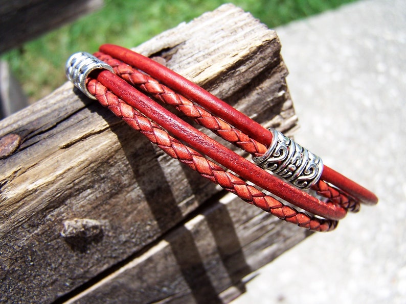 Double Stacked Red Anklet for Women Leather Wrap Etsy