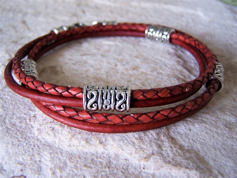 Double Stacked Red Anklet for Women Leather Wrap Etsy