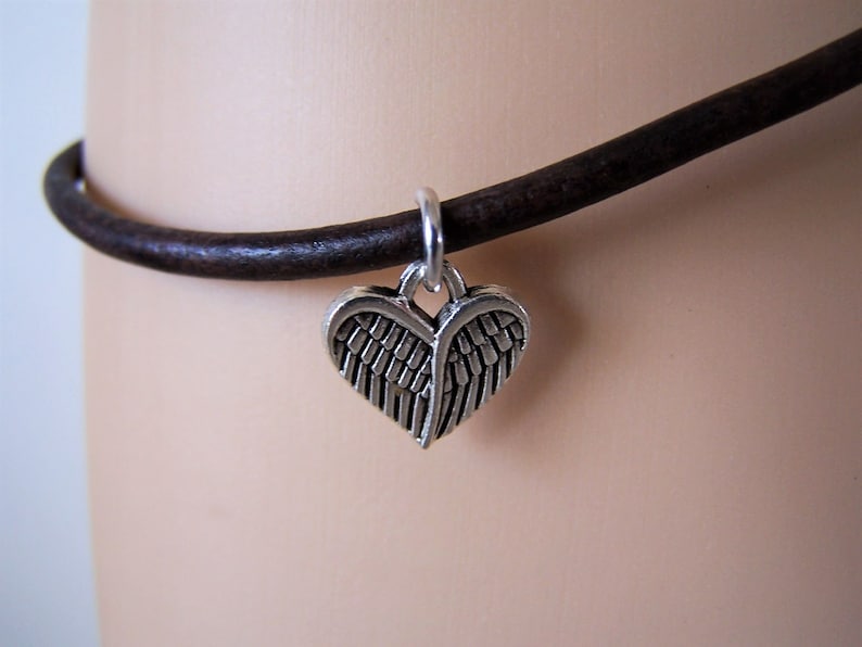 Leather Anklet Chain Ankle Bracelet Silver Anklet with Feather Heart