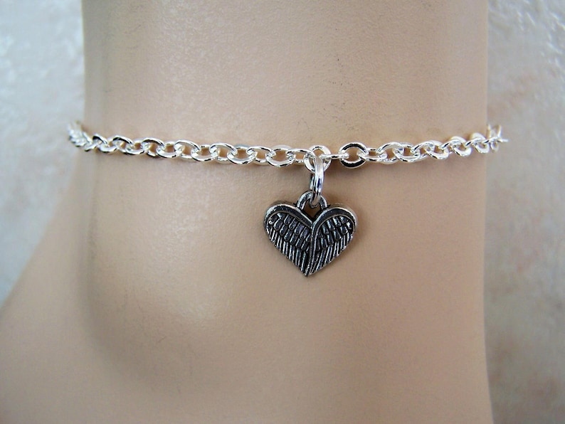 Leather Anklet Chain Ankle Bracelet Silver Anklet with Feather Heart