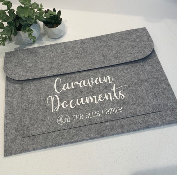 Personalised Grey Felt Caravan Document Wallet - Caravan Gift