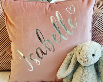 Personalised 16” Blush Pink Velvet Cushion Cover Girls Gift Christening Birthday