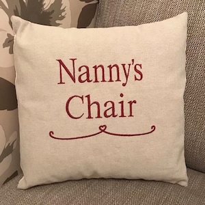 Natural Fabric Embroidered 16" Family Cushion Cover Nanny Mothers Day Birthday Gift
