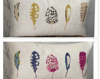 Harlequin Printed Feathers Cushion Covers Gift Linen Look Fabric Approx 20" x 12"