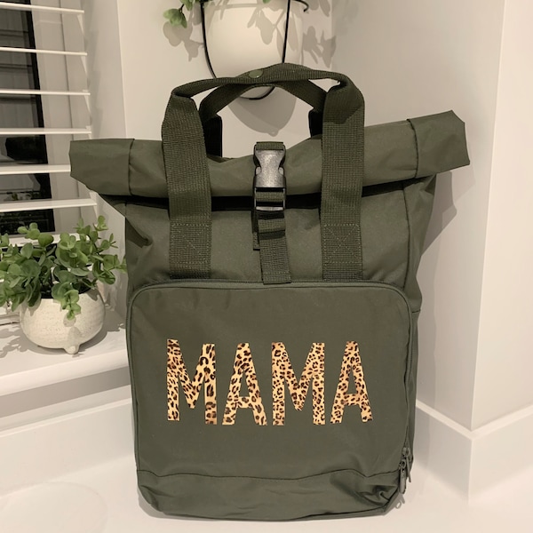 Personalised Mama Bag Mum Bag Backpack Rucksack Mummy Baby Bag Day Bag Changing Bag Leopard Print Baby Shower Mother’s Day
