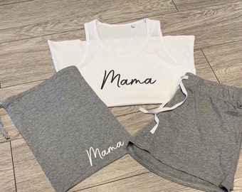 Mama Personalised Pyjamas, Womens Pajamas, Ladies Pyjamas, Personalised Womens PJ’s, Pyjamas in a Bag, New Mum, Baby Shower, Hospital Bag