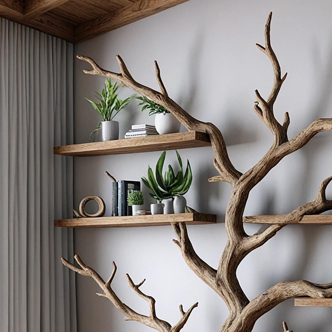 Decorative Tree Branch Bookshelf, Wall-mounted Bookshelf, Handmade ...