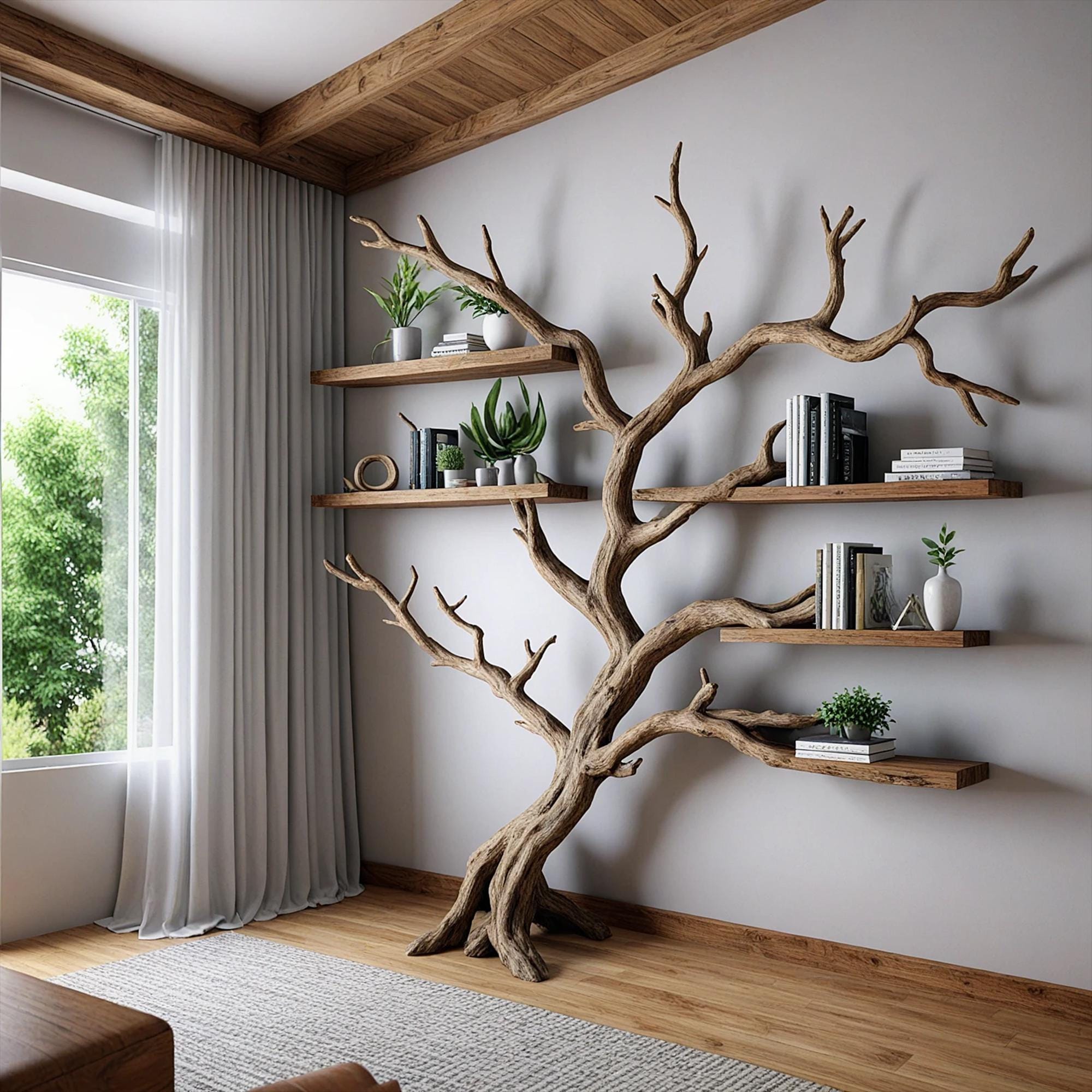 Decorative Tree Branch Bookshelf, Wall-mounted Bookshelf, Handmade ...