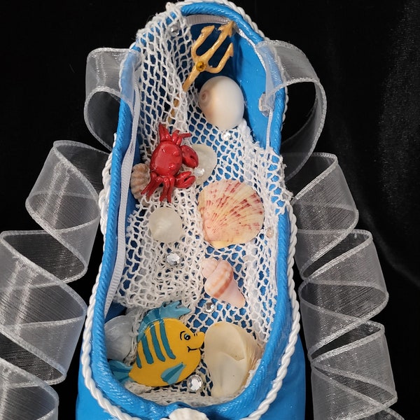 Little Mermaid Ballet Decorated Pointe Shoe *Featuring Flounder & Sebastian*