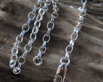 No Solid Sterling Silver Oval Link Diamond Belcher Chain Various - Main Image