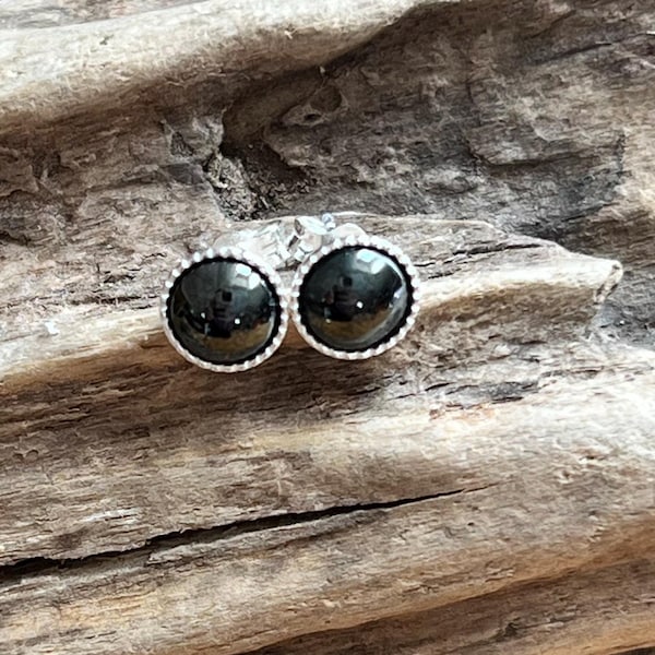 6mm Hematite Solid Sterling Silver Stud Earrings