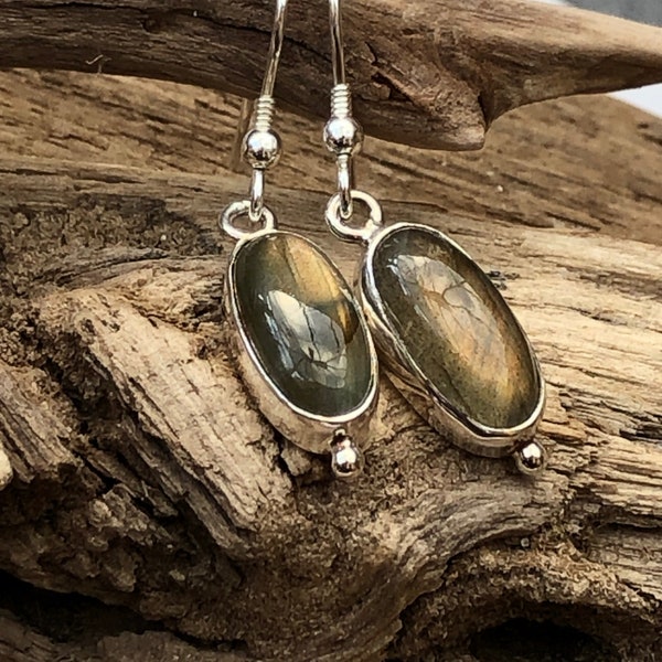 14x7mm oval labradorite solid sterling silver drop earrings