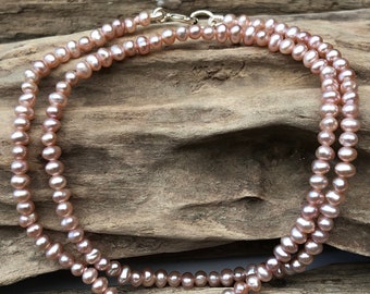 Pink Freshwater Pearl Necklace - Etsy UK