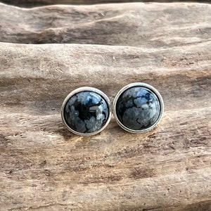 8mm snowflake obsidian solid sterling silver stud earrings