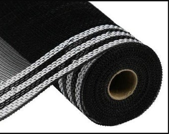 10.25in Border Stripe Faux Jute Mesh: Black/White (10 Yards)