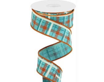 1.5in Printed Plaid on Royal: Light Teal (10 Yards)