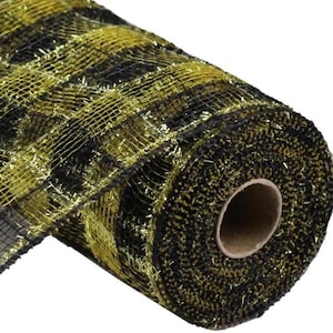 10.5in Poly Deco Tinsel Mesh: Black & Gold (10 Yards)
