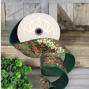 2.5in Cirque Glitter Ribbon: Emerald Green/Red (10 Yards)
