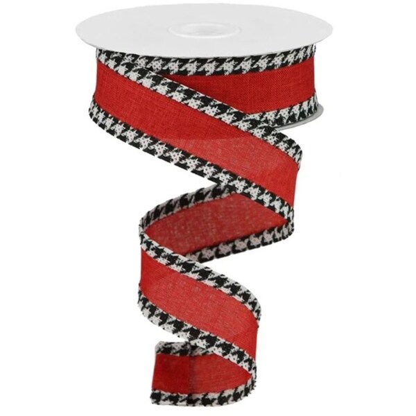 1.5in Houndstooth Edge Ribbon: Red, Black, White (10 Yards)