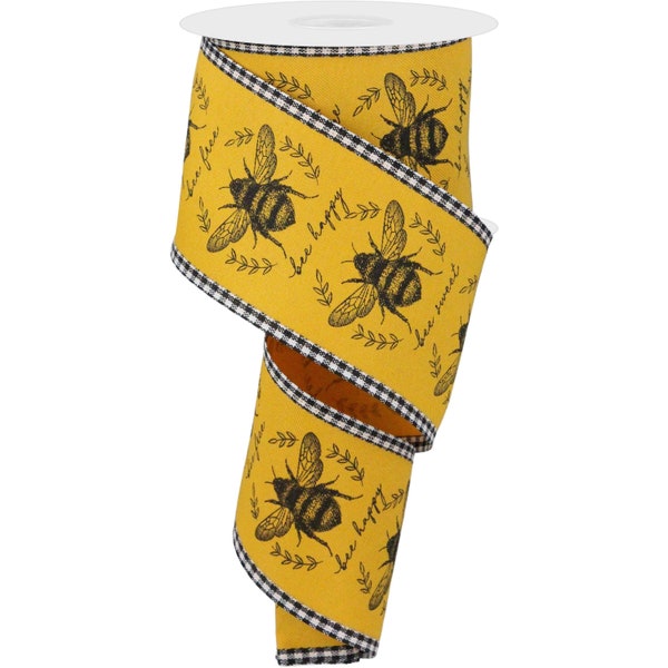 2.5in Classic Honey Bee Gingham Ribbon: Dark Yellow (10 Yards)