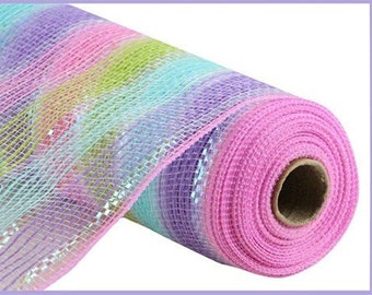 10.5in Faux Jute Shiny Stripe Mesh: Pink, Green, Blue, Lavender (10 Yards)